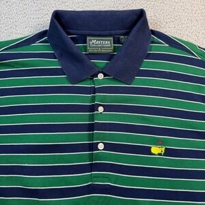 Masters Collection Mens Large Green Navy Striped Pima Cotton Golf Polo Shirt